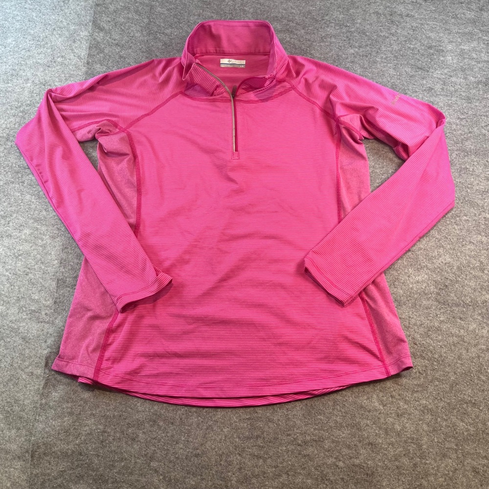 Columbia Womens Quarter Zip Pullover Pink Striped Hiking Active Top Large‎ L